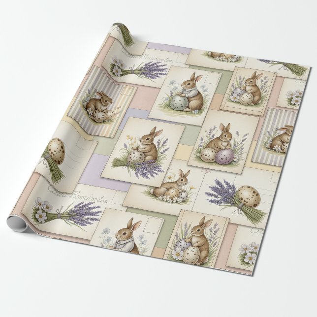 Vintage Easter Bunny Collage Presentpapper (Utrullad)