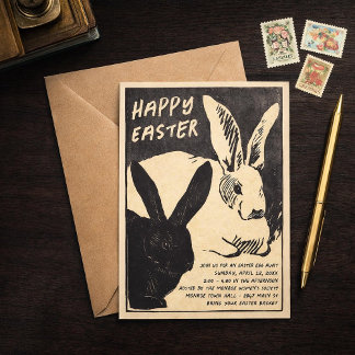 Vintage Easter Bunny Invitation - Easter Egg Hunt Inbjudningar
