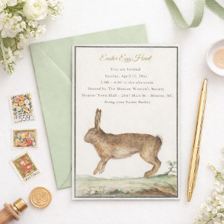 Vintage Easter Bunny Invitation - Easter Egg Hunt Inbjudningar