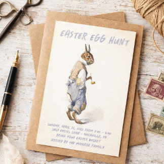 Vintage Easter Bunny Invitation - Easter Egg Hunt Inbjudningar
