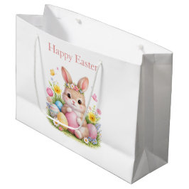 Vintage Easter Bunny Rabbit Pink Floral Watercolor