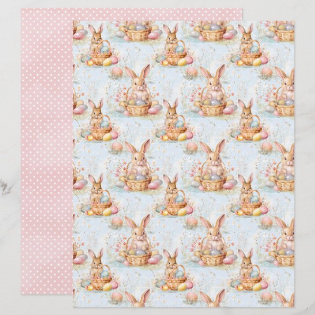 Vintage Easter Bunny Scrapbook Paper (Fram/baksida)