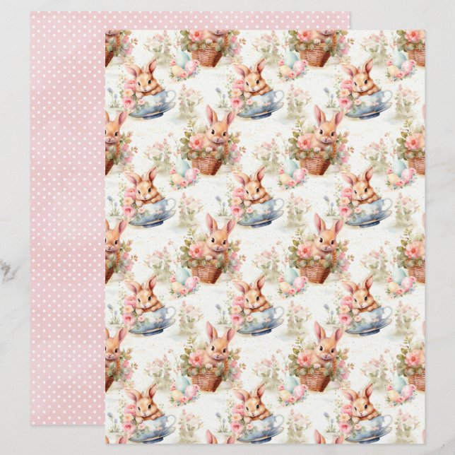 Vintage Easter Bunny Scrapbook Paper (Fram/baksida)
