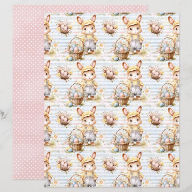 Vintage Easter Bunny Scrapbook Paper (Fram/baksida)