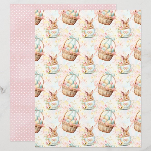 Vintage Easter Bunny Scrapbook Paper (Fram/baksida)