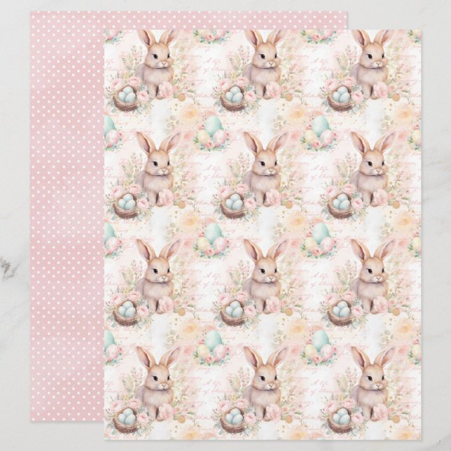 Vintage Easter Bunny Scrapbook Paper (Fram/baksida)
