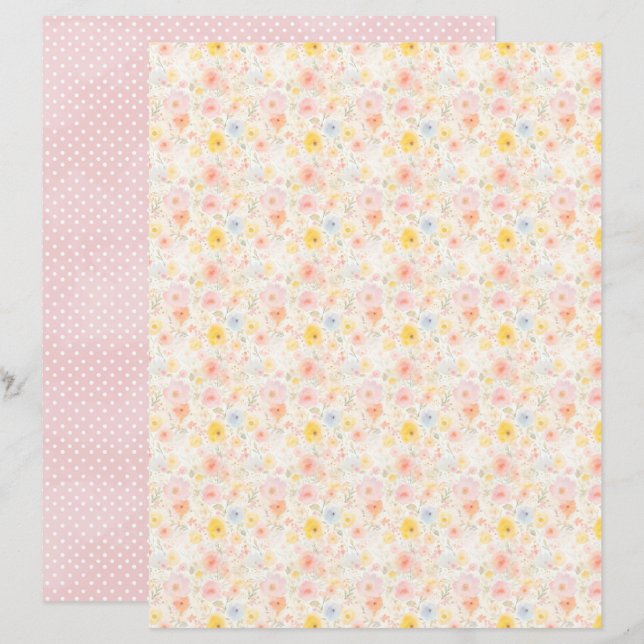 Vintage Easter Floral Background Scrapbook Paper (Fram/baksida)
