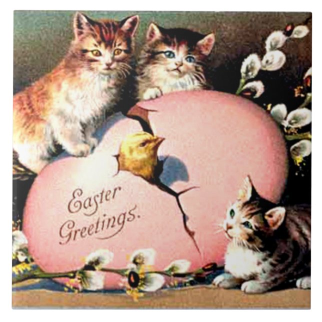 Vintage Easter Greetings Kakelplatta (Framsidan)