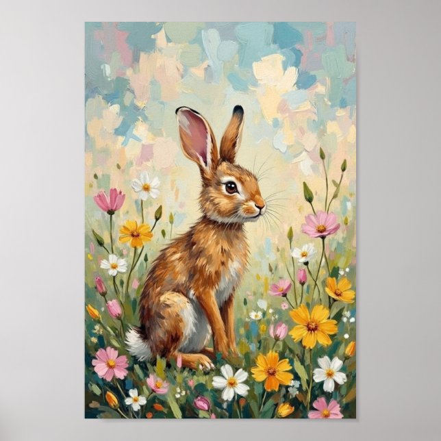 Vintage Easter Meadow Bunny Art Poster (Framsidan)