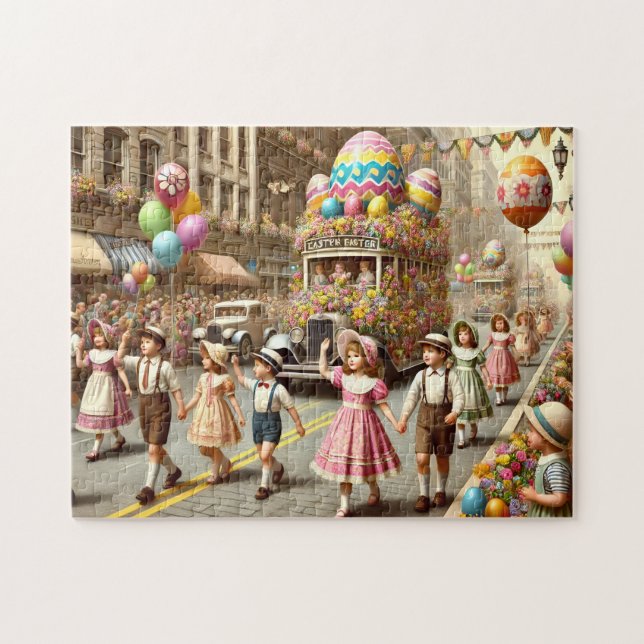 Vintage Easter Parade Retro Springtime Celebration Pussel (Horisontell)