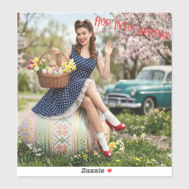 Vintage Easter Pin-Up Sticker | Hop Into Spring Klistermärken