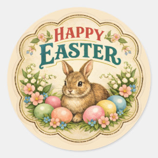 Vintage Easter Rabbit Runt Klistermärke