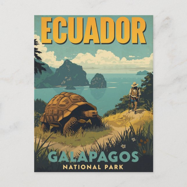 Vintage Ecuador Galapagos Travel Vykort (Framsida)