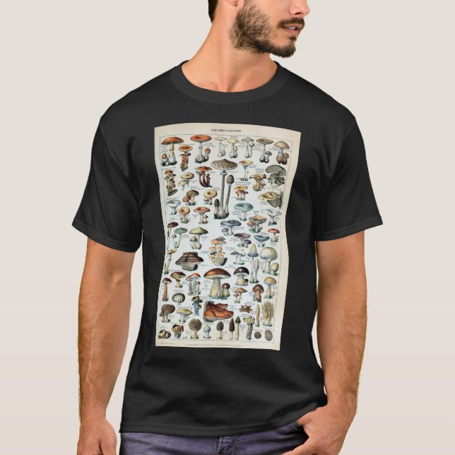 Vintage Edible Mushroom Chart Poster T Shirt (Framsida)