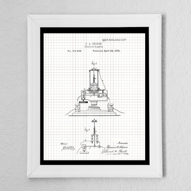 Vintage Edison Electric Ljus Patent Poster (Skapare uppladdad)