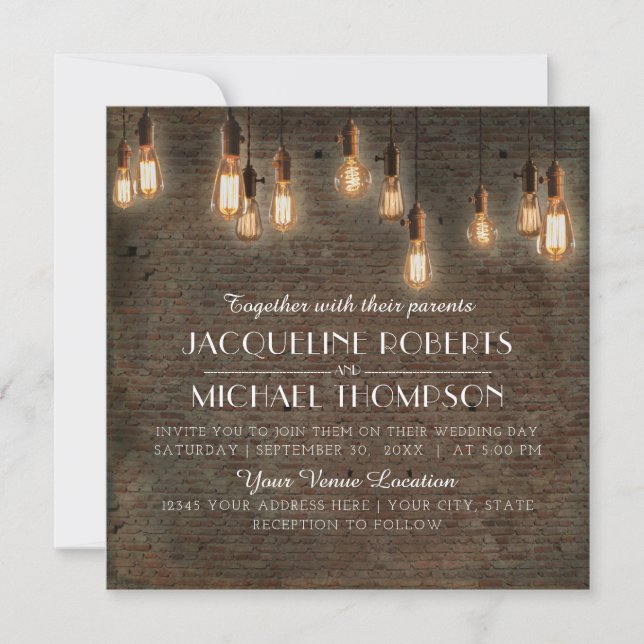 Vintage Edison Ljus Industrial Warehouse Brick Inbjudningar (Framsida)