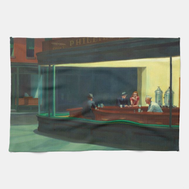 Vintage Edward Hopper Nighthawks Middag Kökshandduk (Horisontell)