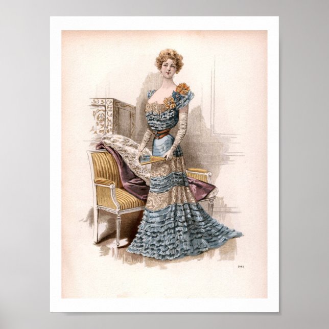 Vintage Edwardian Mode Illustration Dam Boudoi Poster (Framsidan)