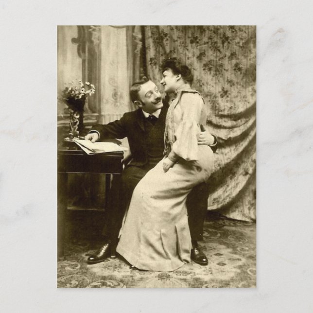 Vintage Edwardian Romantic Couple Postcard Vykort (Framsida)