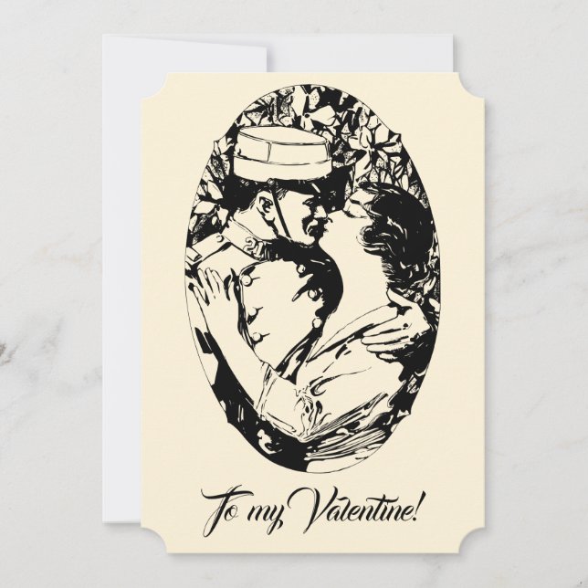 Vintage Edwardian Valentine-soldatkvinnor kräm Julkort (Framsida)