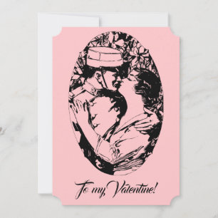 Vintage Edwardian Valentine-soldatkvinnors rosa Julkort