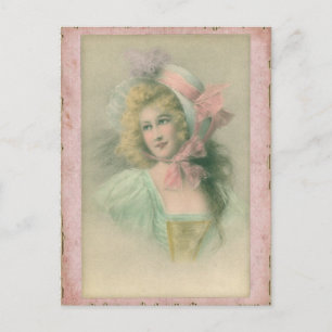 Vintage Edwardiansk dam i rosa 1900-tals illustrat Vykort