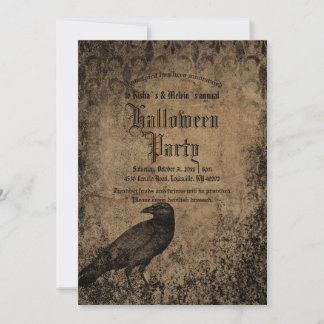 Vintage Eerie Gothic Spooky Raven Halloween fest Inbjudningar