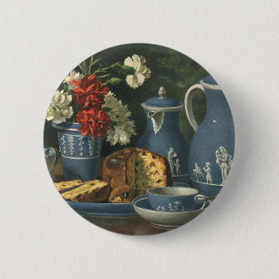 Vintage Eftermiddagskaffe, kummel, te och blommor Knapp