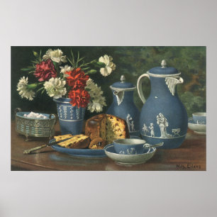 Vintage Eftermiddagskaffe, kummel, te och blommor Poster