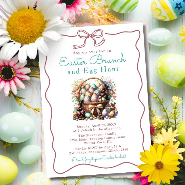 Vintage Egg Basket Chocolate Bunny Påsk Brunch Inbjudningar (Skapare uppladdad)