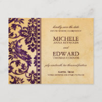 Vintage Eggplant Damask Snöre Spara datum