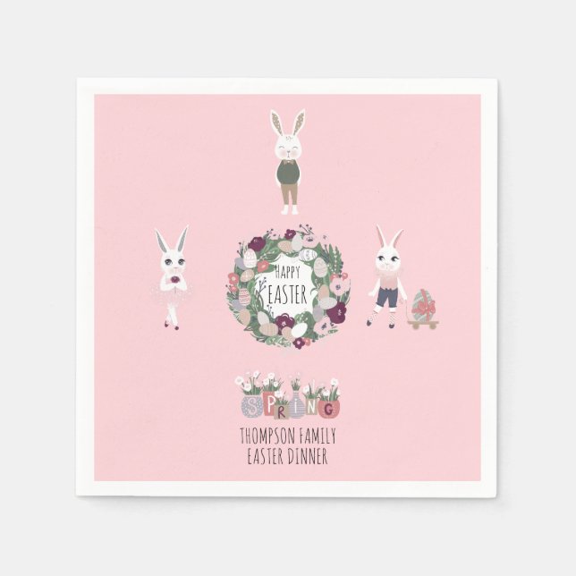 Vintage Eggs Bunny Wildblommor Personlig Påsk Pappersservett (Framsidan)