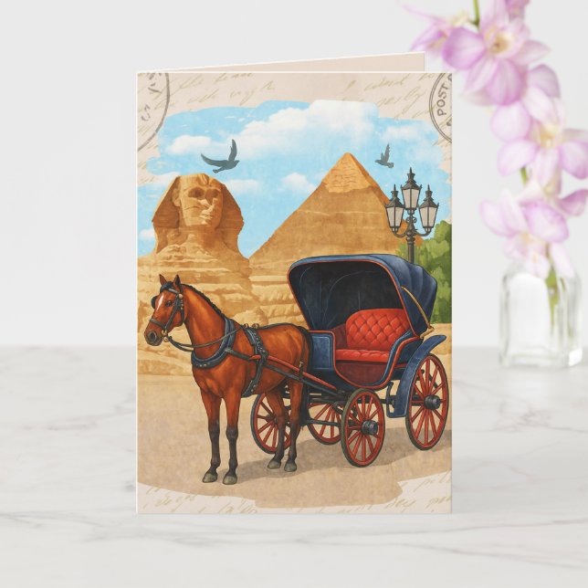 Vintage Egypt Hästvagnskonst – Retro Resor Kort (Orkide)