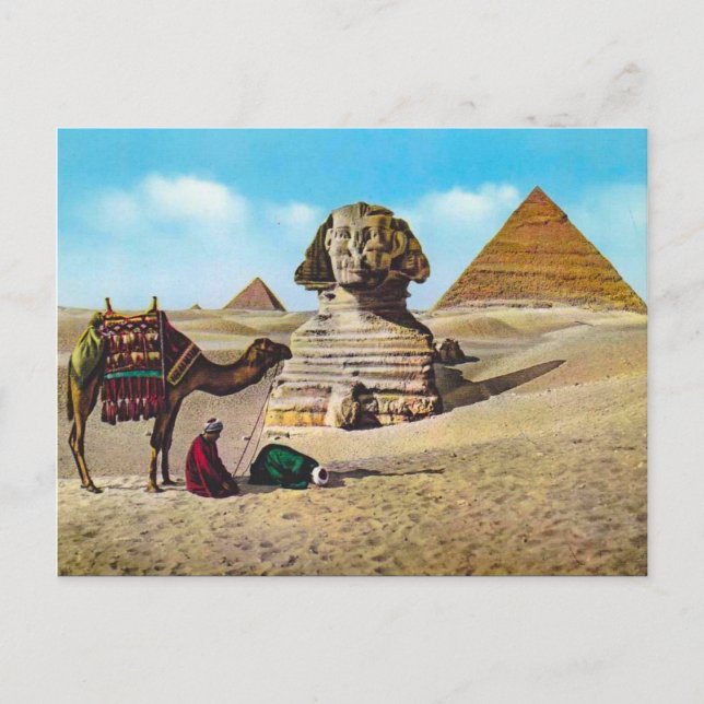 Vintage Egypten, Sphinx, Giza Vykort (Framsida)