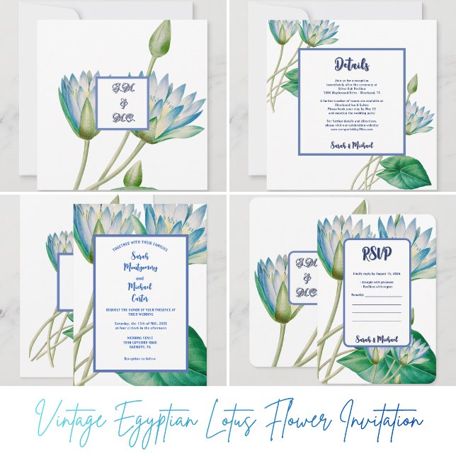 Vintage egyptisk lotusblomma spara datumet (Vintage Egyptian Lotus Flower Invitation)