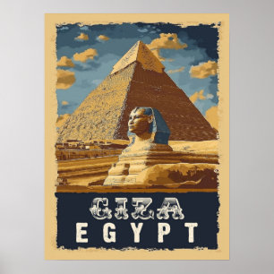 Vintage Egyptiska : Underbar pyramid i Giza Travel Poster