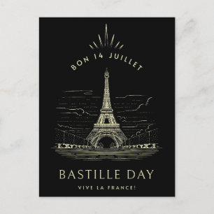 Vintage Eiffel Torn Bastille-dagen Vykort