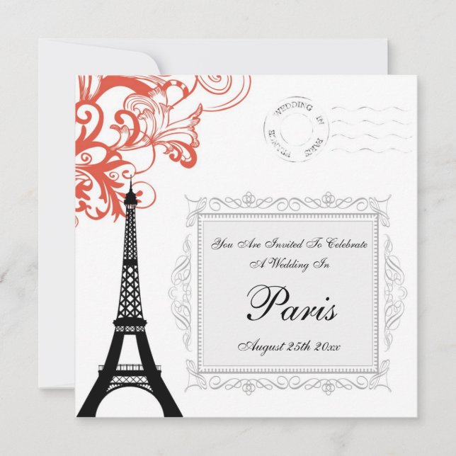 Vintage Eiffel Torn Bröllop i Paris Inbjudningar (Framsida)