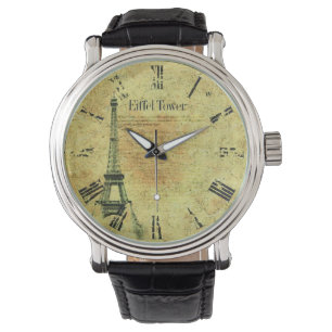Vintage Eiffel Torn Faded Roman Numerals Armbandsur