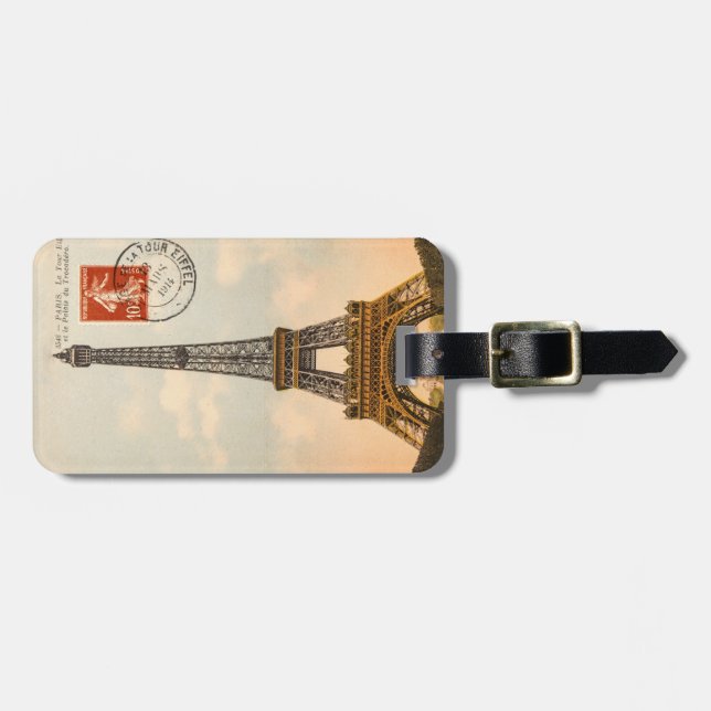 Vintage Eiffel Torn Luggage Tag Bagagebricka (Horisontell Framsida)