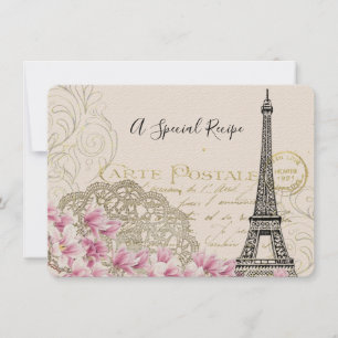 Vintage Eiffel Torn med Rosa Flowers Recept Card Inbjudningar