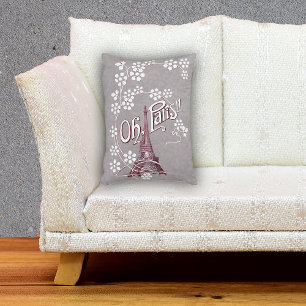 Vintage Eiffel Torn Oh Paris Frankrike Daisy Prydnadskudde