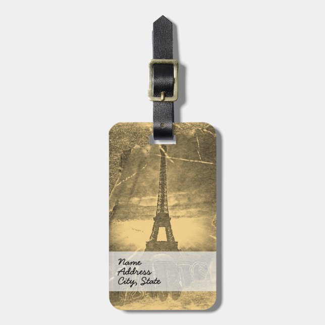 Vintage Eiffel Torn Paris Bagagebricka (Vertikal Framsida)