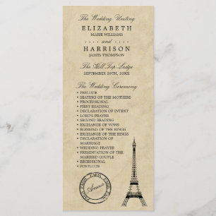 Vintage Eiffel Torn Paris Bröllop Program