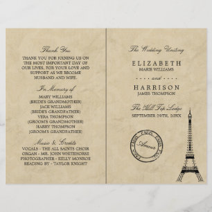 Vintage Eiffel Torn Paris Bröllopsprogram