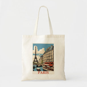 Vintage Eiffel Torn Paris Frankrike Seine Cafe Tygkasse