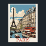 Vintage Eiffel Torn Paris Frankrike Seine Cafe Vykort<br><div class="desc">Vem som helst skulle vilja att kärlek fick detta vykort för Fransk i vintage med en illustration av Eiffel Torn och en kafé på floden Seine i Paris,  Frankrike!</div>