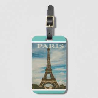 Vintage Eiffel Torn Paris Frankrike Teal & White L Bagagebricka