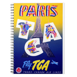 Vintage Eiffel Torn Paris Luft Travel Advertising Anteckningsbok Med Spiral