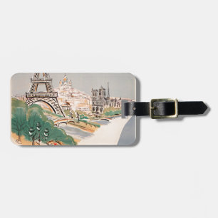 Vintage Eiffel Torn Paris Luft Travel Advertising Bagagebricka
